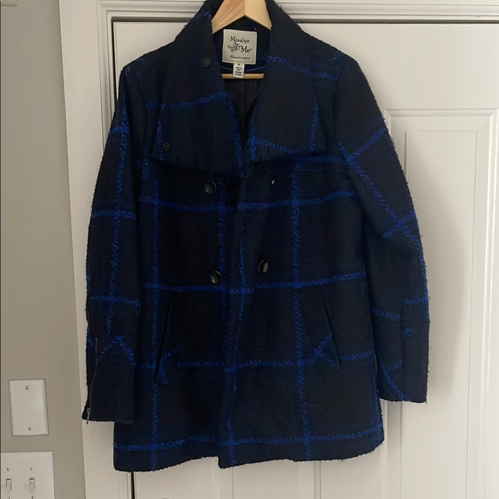 Navy and Royal Blue Plaid Coat